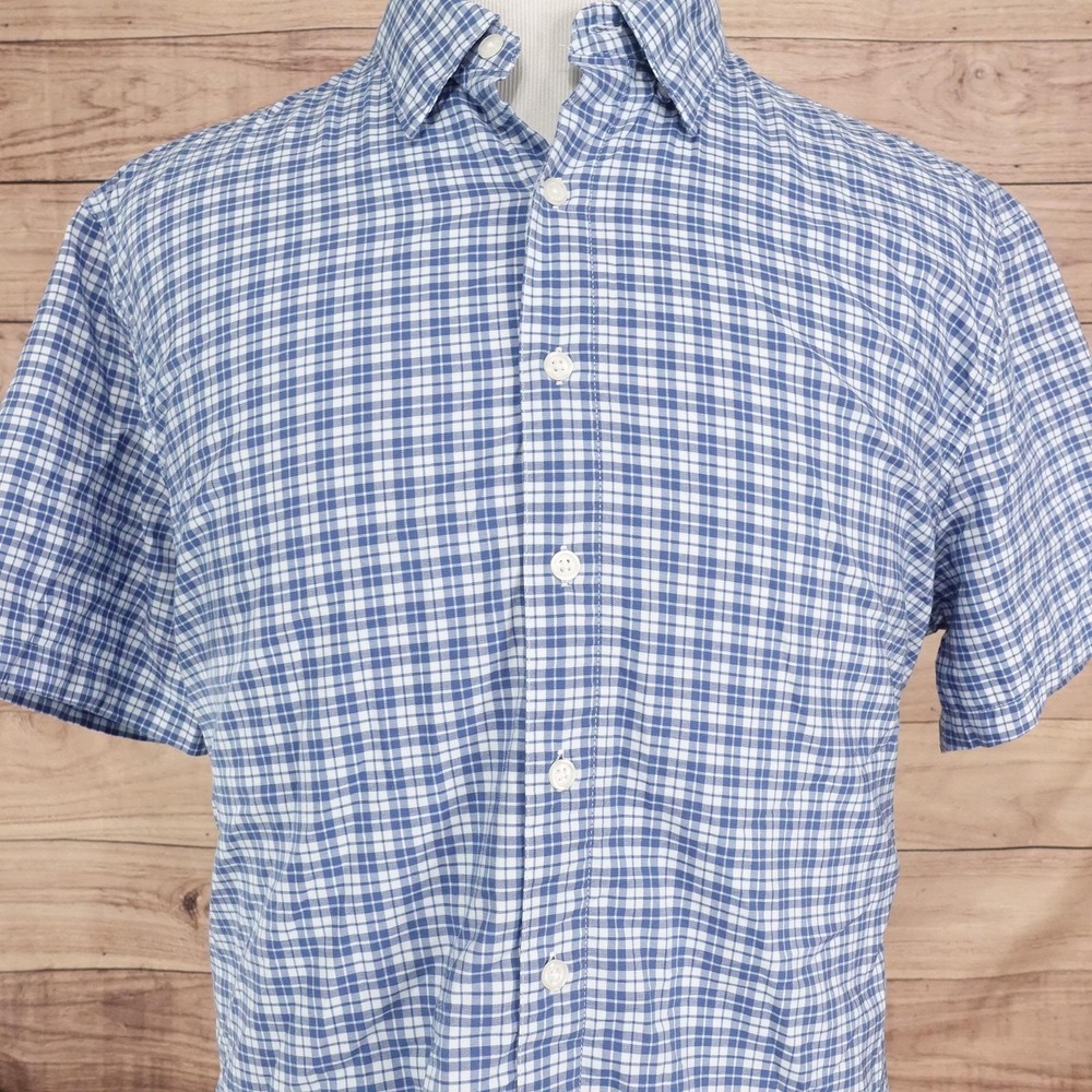 Sonoma Goods For Life Shirt Mens XL Blue Check Short Sleeve Button-Up Stretch